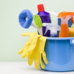 House cleaning product on wood table